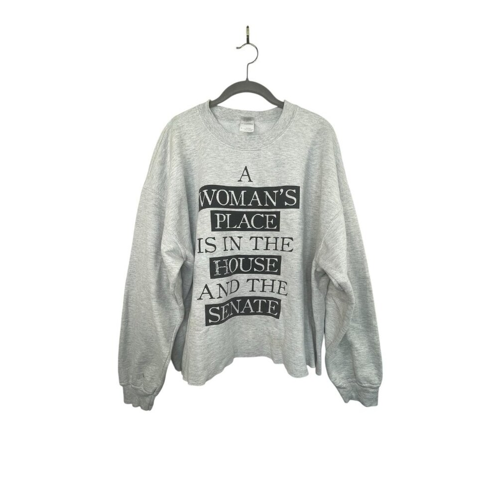 A Woman’s Place Is In The House And Senate Sweatshirt Gray Cropped Size XL
